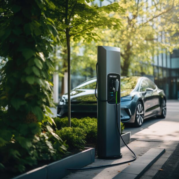 energizing sustainability: the electric green and eco-friendly car revolution, showcasing efficient battery charging and embracing eco-conscious driving for a greener and cleaner automotive future.